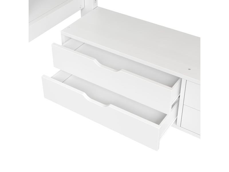  Lit mezzanine en bois, 140 x 200 cm, avec 6 tiroirs, grand espace de rangement sous le lit et escalier avec rangements intégrés, blanc  - Conforama E