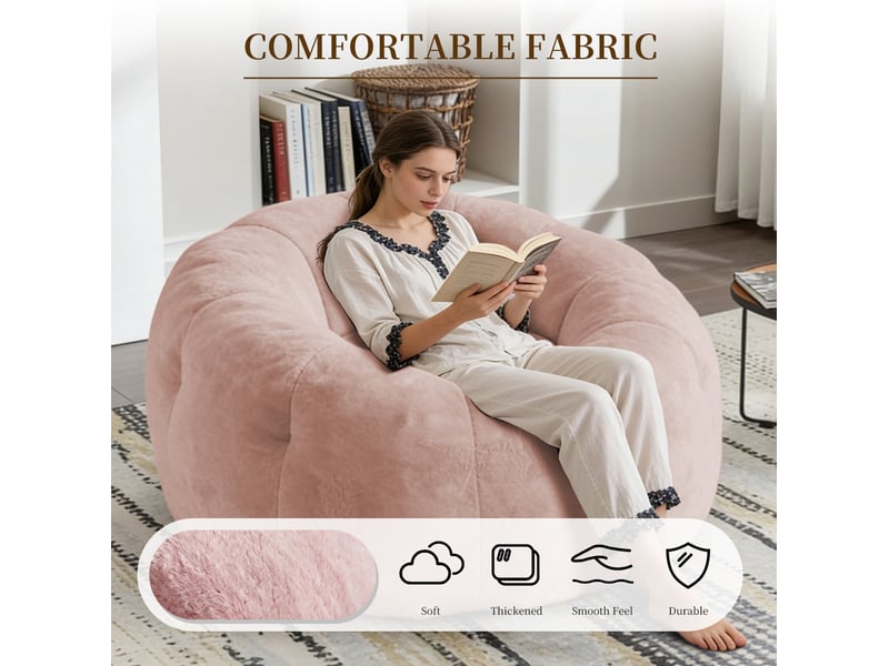  Fauteuil pouf rond 120x130x72 cm à base stable rose  - Conforama C