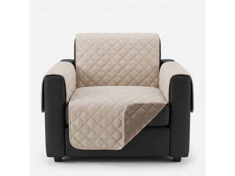  Housse de fauteuil imperméable anti-taches réversible 53 cm roselle - beige  - Conforama A
