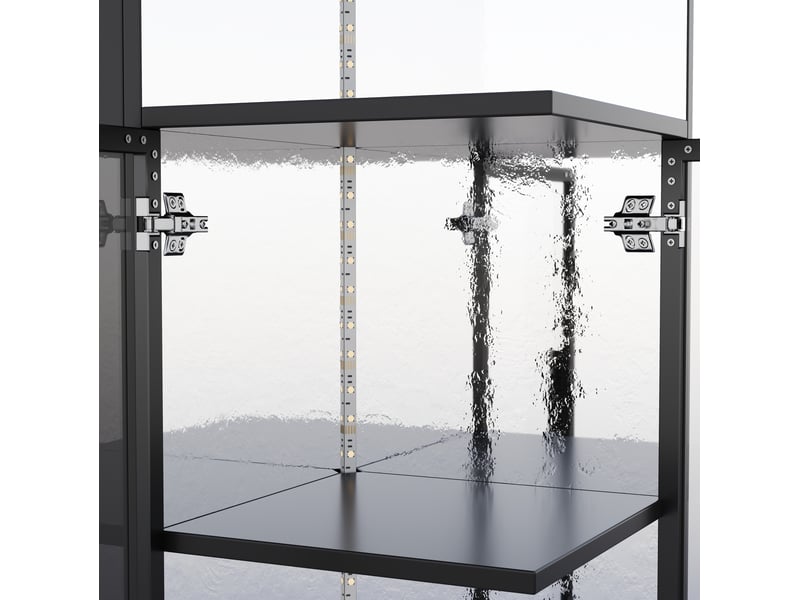  Vitrine extensible 64x42x112 cm avec éclairage led en verre et panneau de particules noire  - Conforama D