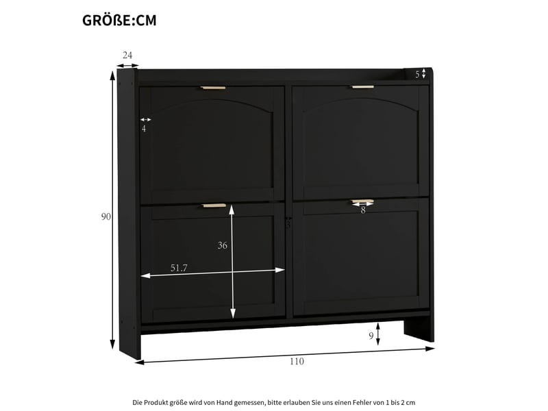 Meuble à chaussures ultra-plat arche médiévale, 4 abattants, étagères ouvertes réglables, porte-parapluie, 110 x 90 x 24 cm, blanc ou noir  - Conforama C