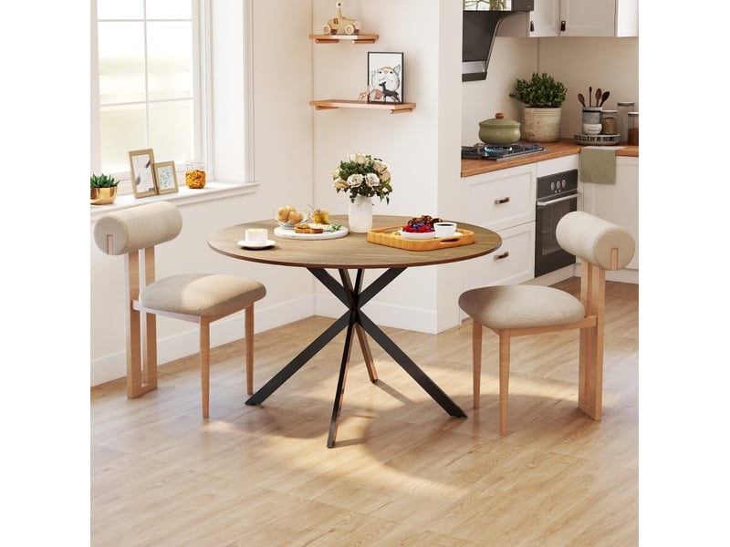  Table à manger ronde, 120 cm, 4 personnes style industriel style simple pour 4 personnes, salle à manger, coloris chêne  - Conforama E