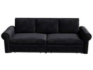 Canapé-lit 238 cm canapé en velours couchage d'appoint 3 places convertible 3-en-1 format extensible ornement clouté accoudoirs arrondis coloris noir