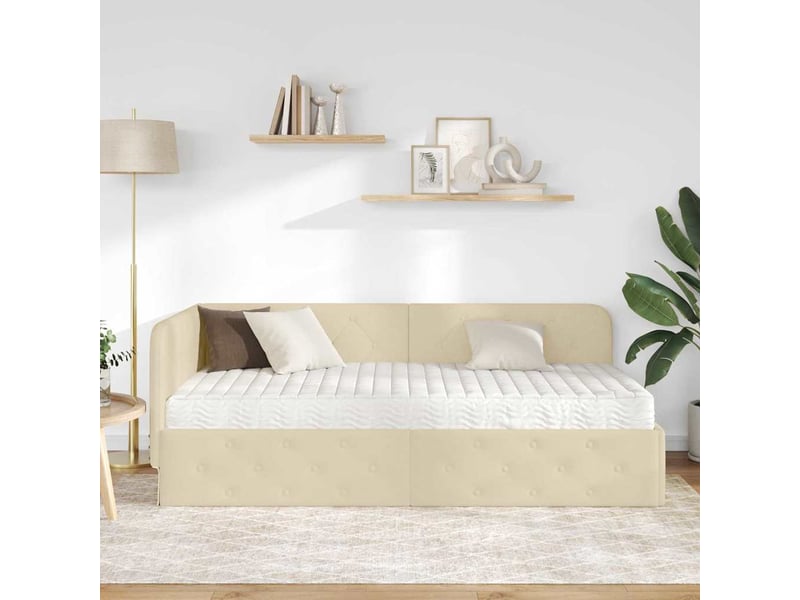 Lit adulte, lit simple, cadre de lit d'angle crème 90x200cm tissu cf7033 - Conforama D