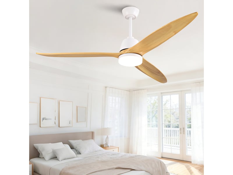  Ventilateur de plafond 60 pouces led dimmable, moteur dc réversible, bois naturel et blanc  - Conforama B