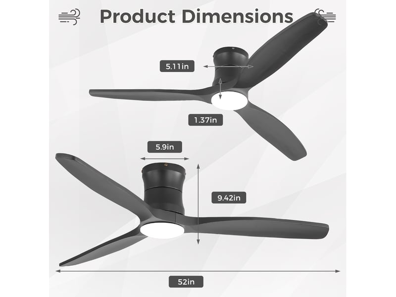  Ventilateur de plafond 132 cm noir mat en métal et bois, led dimmable, moteur dc avec télécommande  - Conforama C