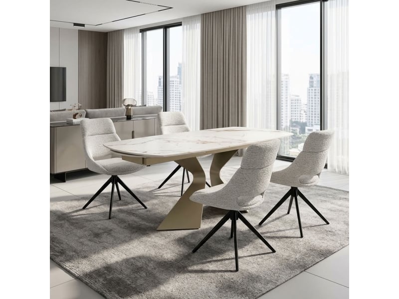  Lot 2 chaises repas pivotantes 360° tissu écru pieds métal – maple  - Conforama B