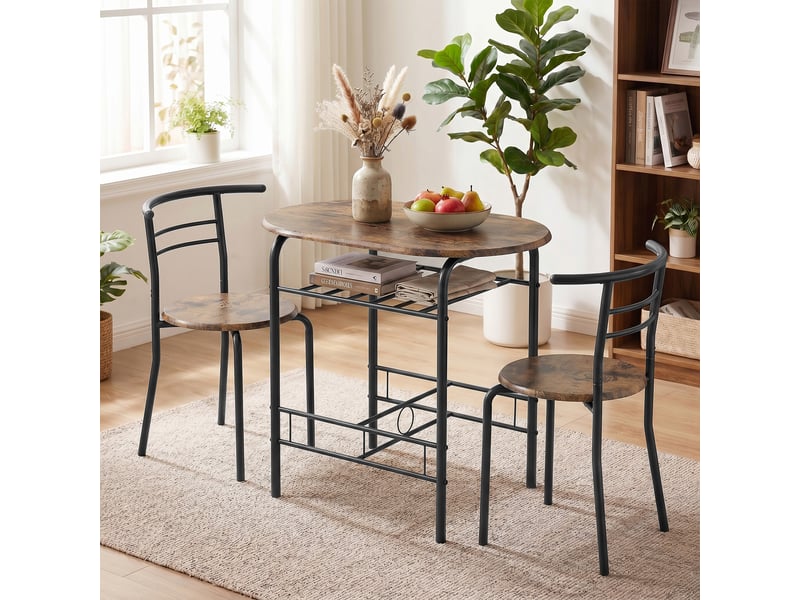  Ensemble de salle à manger 3 pièces, table et chaises pour 2 personnes avec étagère, style rustique bois brun, pour salon  - Conforama D