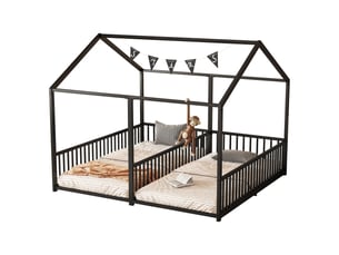 Lit cabane 90x200 cm <strong>MERAX</strong>  <strong>lit enfant noir</strong> coloris noir