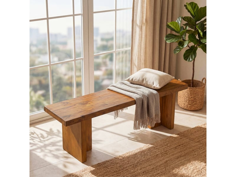  Banc en bois massif de 140 cm, banc à chaussures pour l'entrée banc en bois pour 2 à 3 personnes  - Conforama E