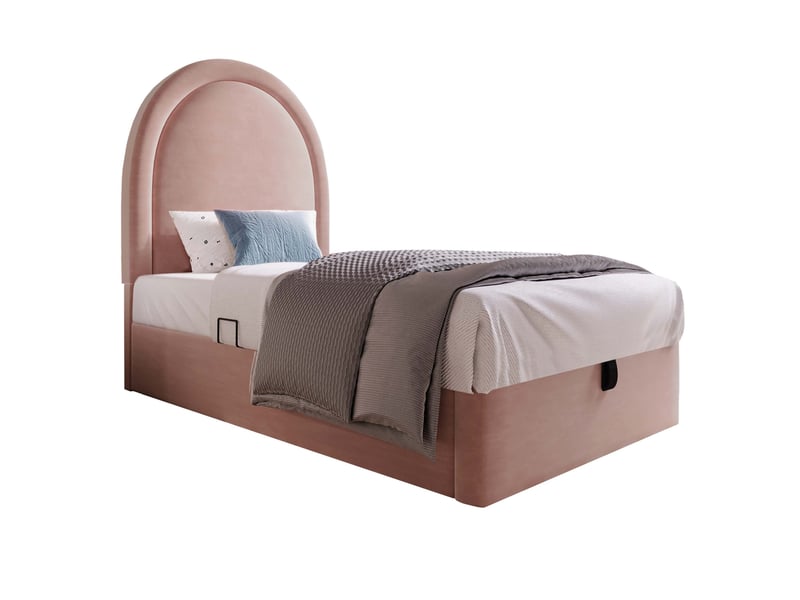  Modenvie lit coffre enfant 90x200 cm - velours rose, rangement intégré - avec matelas - rose  - Conforama A