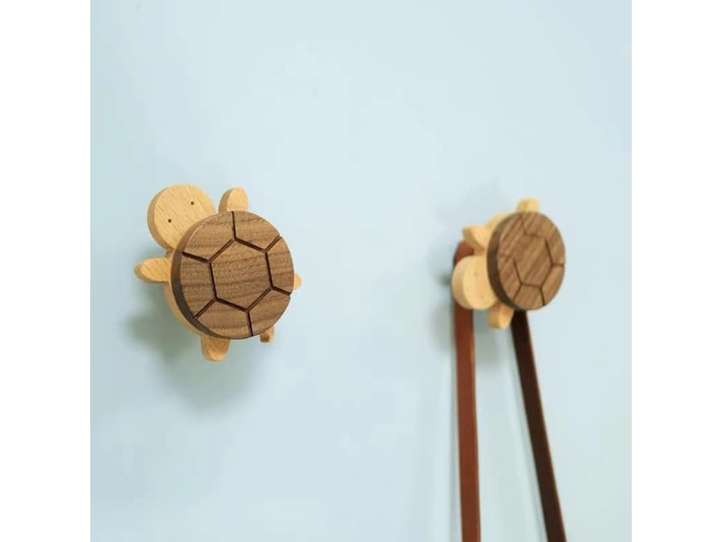 Crochets muraux en bois motif tortue naturelle, pour chambre d'enfant, lot de 3, marron  - Conforama A