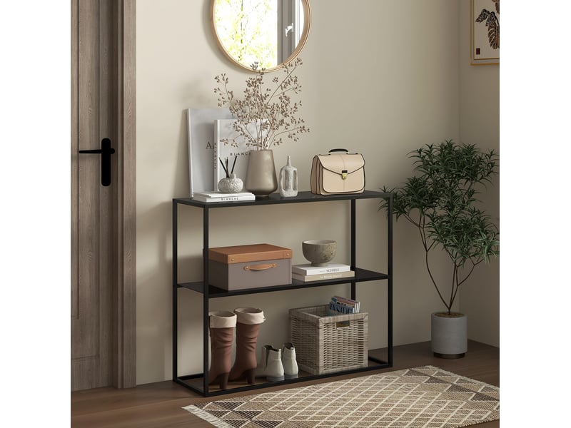  Console 90x30x75 cm à 2 niveaux avec anti-basculement en acier noir  - Conforama B