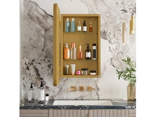Meuble miroir de salle de bain encastrable ou mural avec 2 étagères réglables, cadre en métal doré, pour rangement