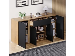Buffet 4 porte(s)  2 tiroir(s) <strong></strong> <strong>Fay Lum</strong> - 140 cm coloris noir 