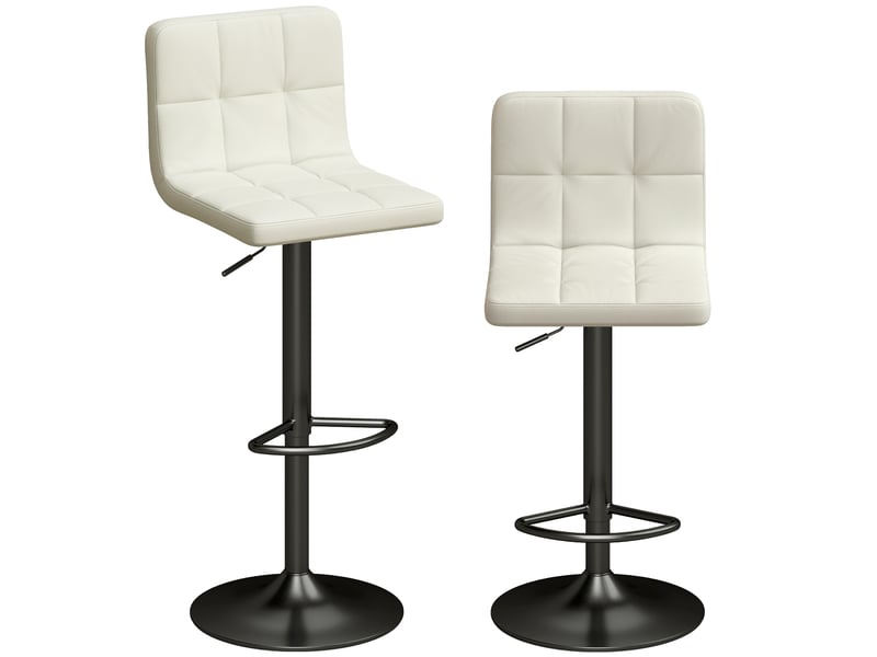  Ensemble de 2 tabourets de bar réglables avec repose-pieds, cuir pu et acier, 39,5 x 44 x 88-110 cm, crème  - Conforama A