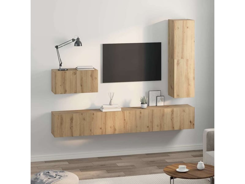  Ensemble meuble tv - banc tv - meuble de rangement 4 pcs chêne artisanal bois d'ingénierie  - Conforama D