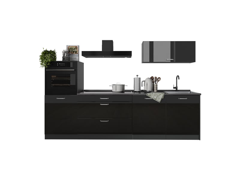 Vicco cuisine, noir haute brillanceanthracite, 280cm plan de travail anthracite - Conforama E