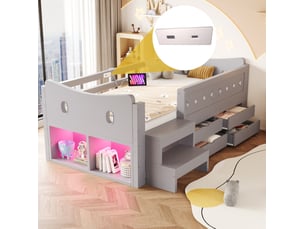 Lit avec rangement 90x200 cm <strong></strong> <strong></strong> coloris gris