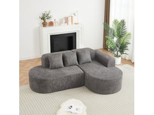 Canapé d'angle droit 3 places en chenille gris anthracite evryae