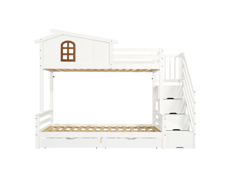 Lit superposé enfants avec tiroirs et escalier 90x200 & 120x200 cm - Conforama R
