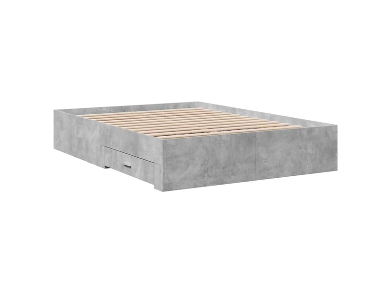  Lit double- lit adulte -  cadre de lit avec tiroirs sans matelas gris béton 120x190 cm  - Conforama B