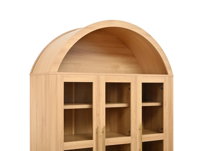  Buffet 110x40x185cm avec 3 portes et 4 tiroirs, niche ouverte arquée, grand rangement, poignées en aluminium, mdf naturel ABC - Conforama D
