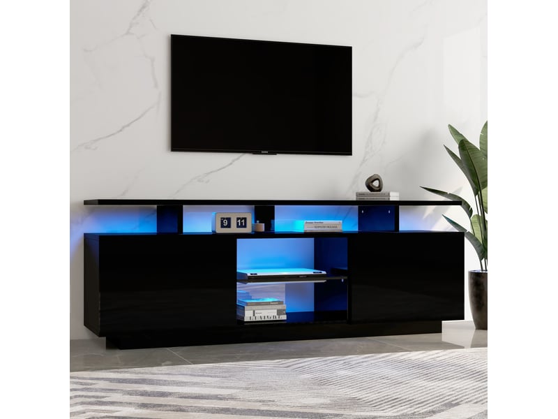 Meuble tv modenvie led 16 couleurs 140 x 35 x 55 cm noir avec 2 portes  - Conforama E