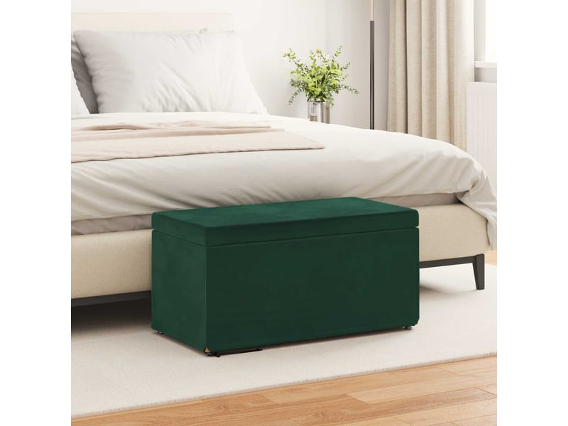 Tabouret bas, ottoman vert foncé 81x41x40 cm velours et bois composite - Conforama B