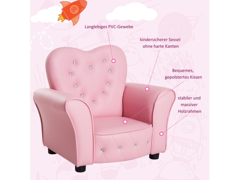  Fauteuil enfant rose 59 x 41,5 x 49 cm en pvc, assise en mousse pour chambre ou salle de jeux dès 1,5 ans  - Conforama E