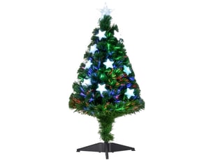 Sapin de noël artificiel lumineux fibre optique led multicolore + support pied 90 branches étoile sommet brillante vert 90h cm