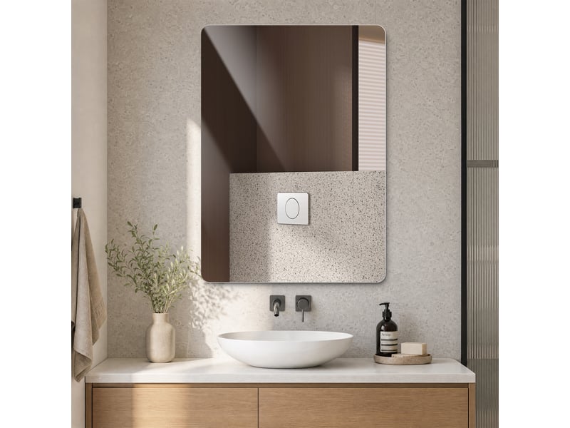  Miroir de salle de bains - 90x70 cm - mural rectangulaire sans cadre coins arrondis anti-éclatement - argenté  - Conforama D