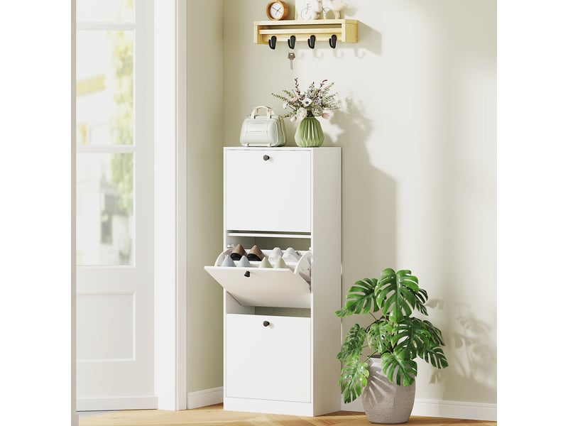  Meuble à chaussures, 3 tiroirs, pour jusqu'à 12 paires de chaussures, panneaux de particules, blanc  - Conforama B