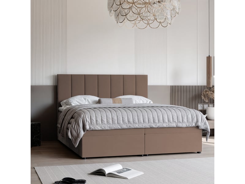  Lit coffre zelto - 180x200 cm - avec matelas et surmatelas - velours dense - marron clair ZELTO - Conforama B