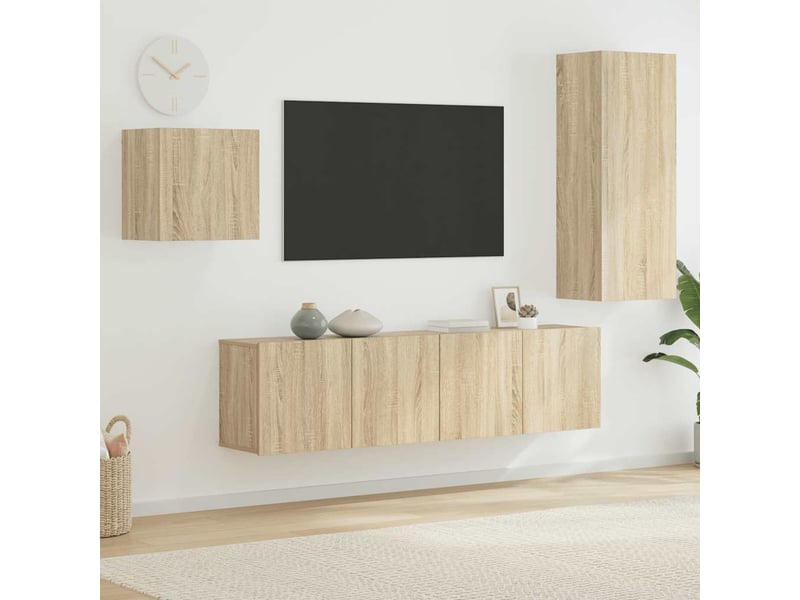  Unités murales tv 4 pcs chêne sonoma bois d'ingénierie shl73043  - Conforama B