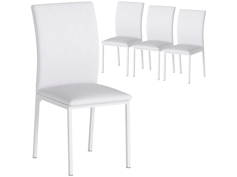 Lot de 4 chaises de salle à manger, chaises de cuisine, capitonnage rhombique et pieds en métal, 41x50x91cm, blanc  - Conforama A
