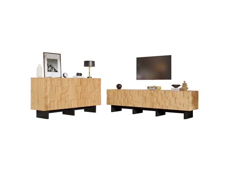  Ensemble meuble tv et buffet 180x38,5x45 cm et 140x40x70 cm coloris naturel  - Conforama E
