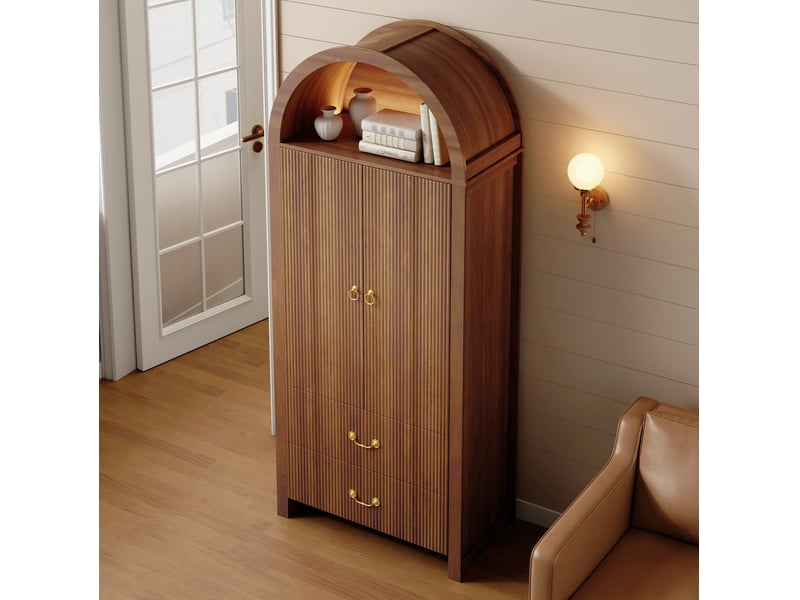  Buffet haut 76x38x180 cm noyer, led, 2 portes et 2 tiroirs  - Conforama E