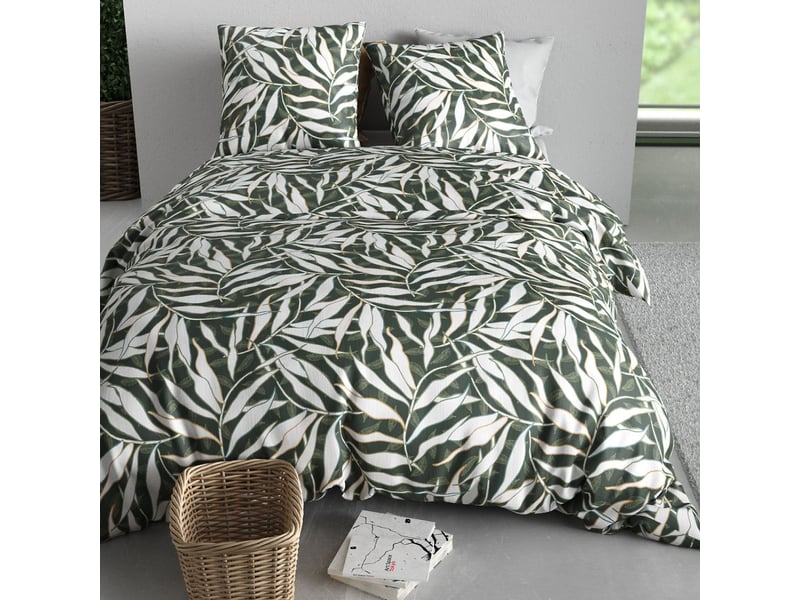  Parure housse de couette 260x240cm + 2 taies motif feuillage vert et blanc 100% coton - filiberte FILIBERTE - Conforama C