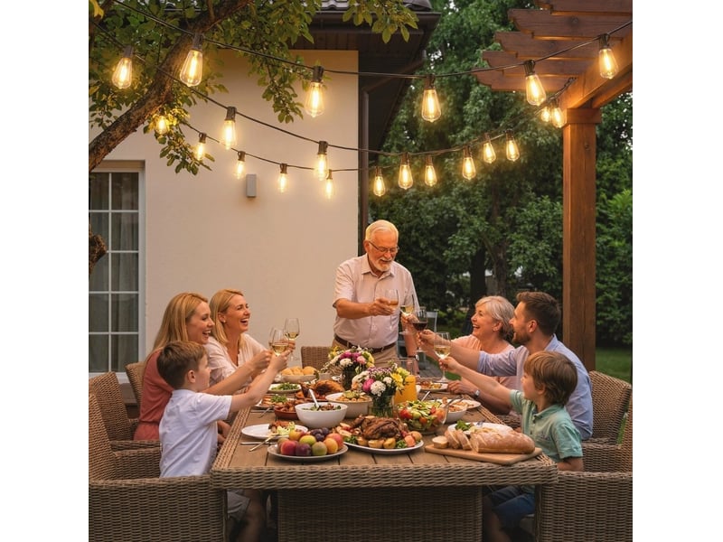  Guirlande lumineuse led 18 m – noir – 50 ampoules st38, lumière chaude 2200 k, connectable et ip44  - Conforama B