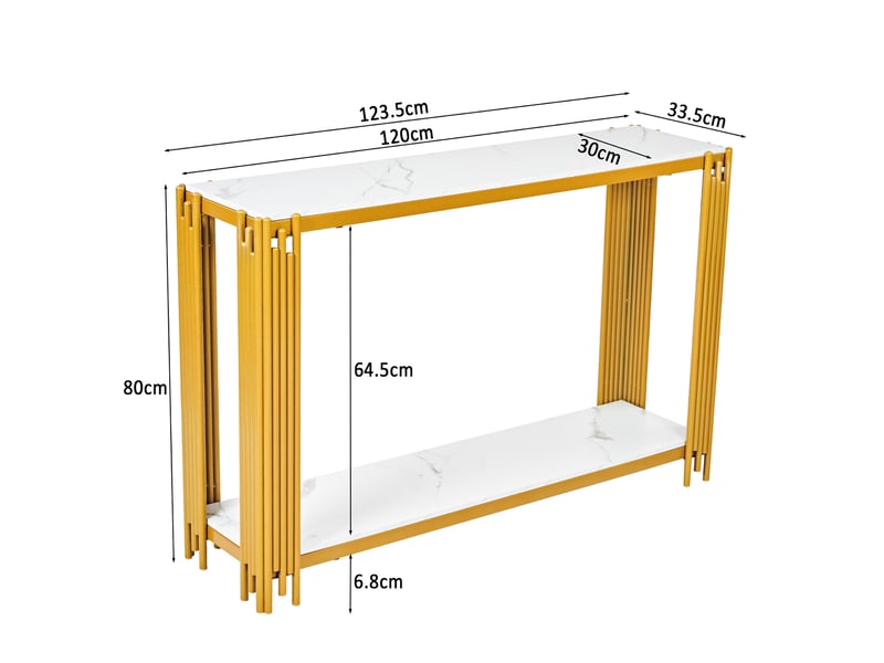  Console 123,5 cm – effet marbre blanc et doré avec 2 étagères – meuble d'entrée moderne – structure métallique robuste  - Conforama B