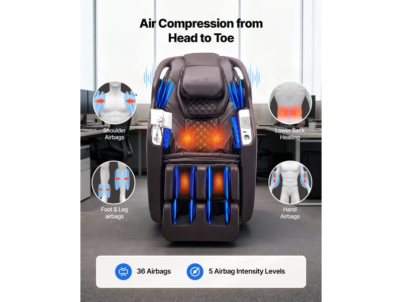  Fauteuil de massage vevor bh-8315, rail sl, massage 4d inclinable, zéro gravité, étirement, chauffage, 36 airbags, écran lcd, commandes vocales ia. HXRT-07 - Conforama E