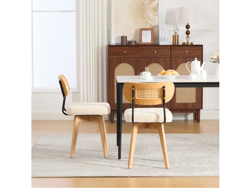  Lot de 2 chaises pivotantes 43x50x77 cm – beige – dossier tressé et assise en chenille  - Conforama D