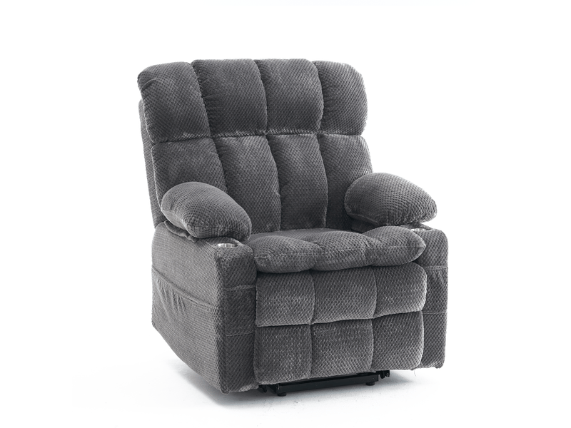  Fauteuil tv inclinable électrique à deux moteurs 91x94x107 cm avec fonction releveur, massage et chauffage, métal, gris  - Conforama A