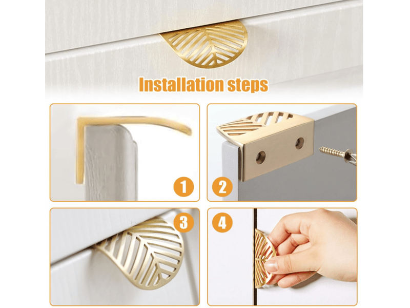  4 poignées de laiton doré en forme de feuille pour armoire, poignées métalliques encastrées.  - Conforama E