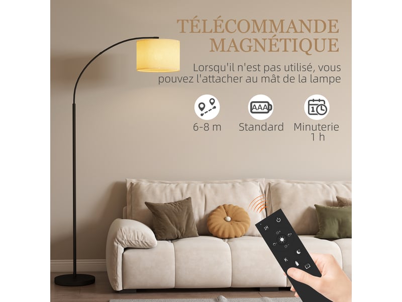  Lampadaire avec télécommande abat-jour réglable 11 température de couleurs et 11 niveaux de minuterie luminosité noir  - Conforama R