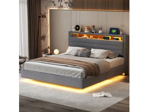 Lit coffre 160x200 cm <strong>COVREO </strong> <strong></strong> coloris gris