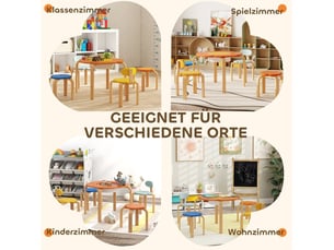 Ensemble table et 4 chaises enfant 69x69x45 cm avec rangement bois multicolore