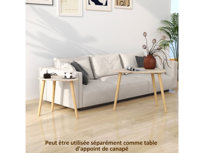  Lot de 2 tables basses gigognes design pieds scandinave en bois et plateau en bois, aspect naturel  - Conforama R