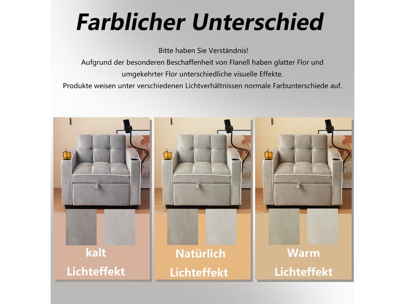  Chauffeuse convertible 1 place gris avec porte-gobelets  - Conforama C